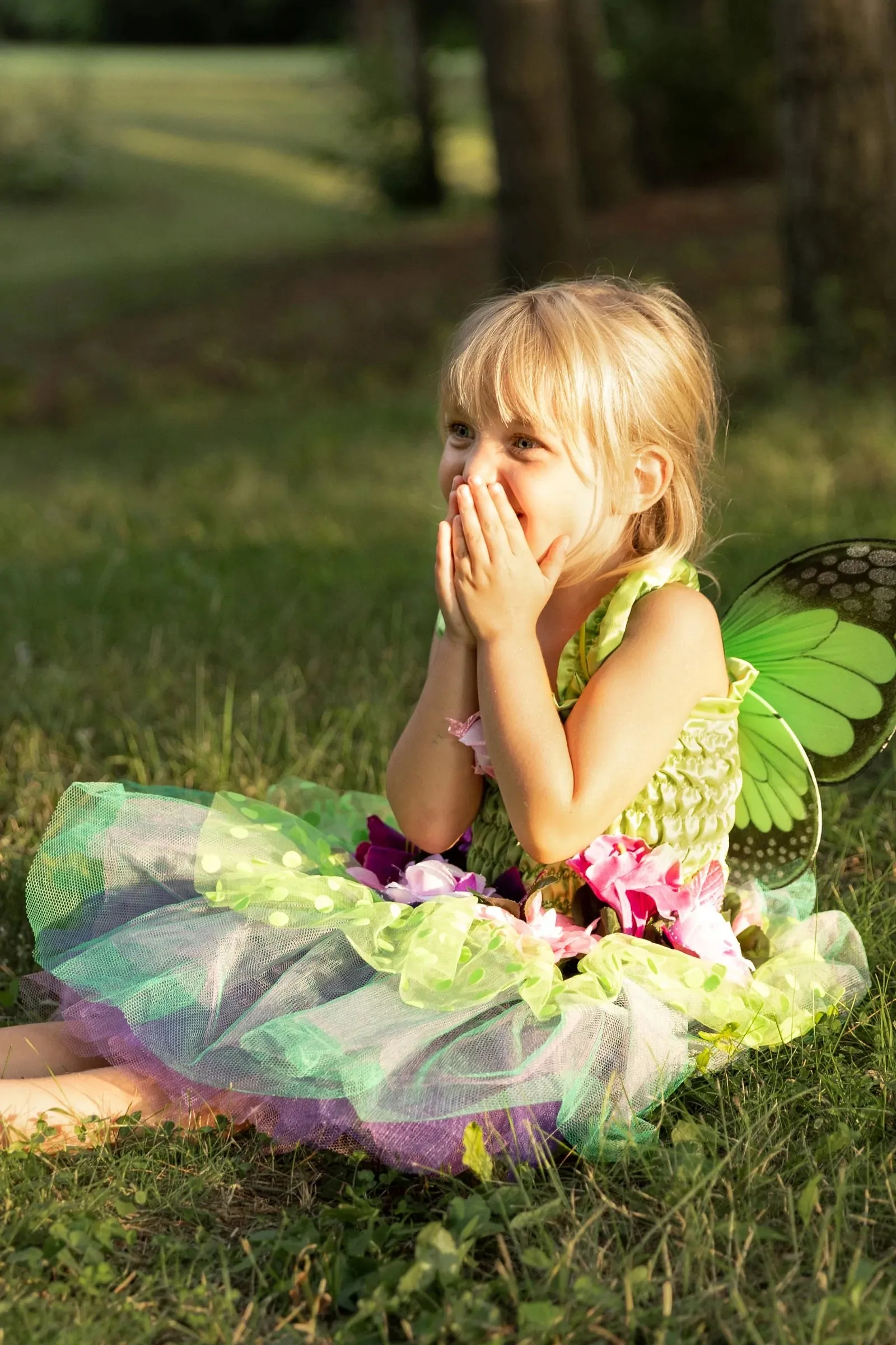 Green Fairy Blooms Deluxe Dress with Wings - Size 3-4