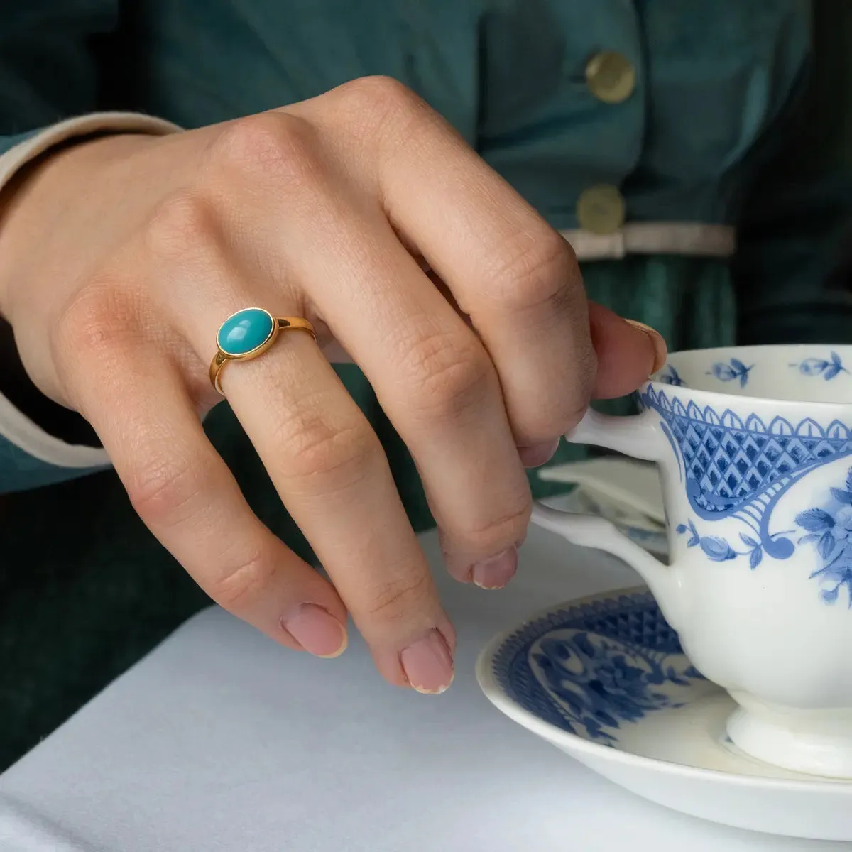 Jane Austen Turquoise Ring - 18ct Gold Replica
