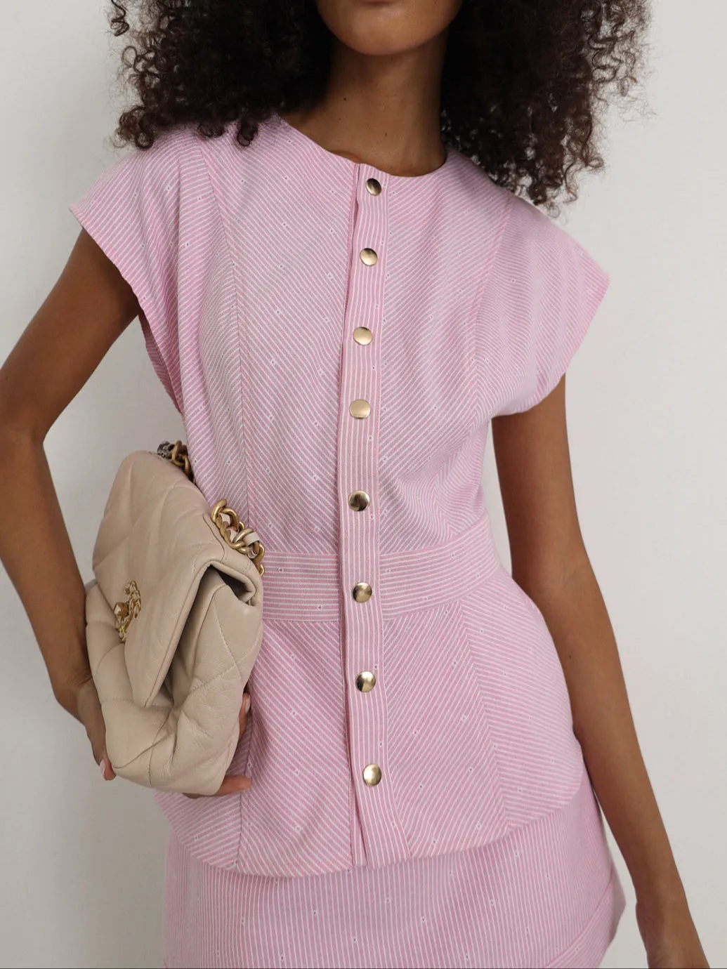 Kai Stripe Button Through Top | Sunset Pink