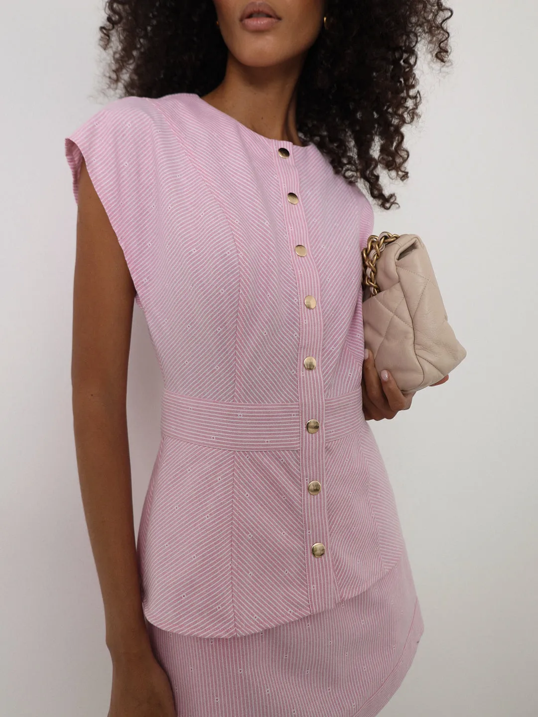 Kai Stripe Button Through Top | Sunset Pink