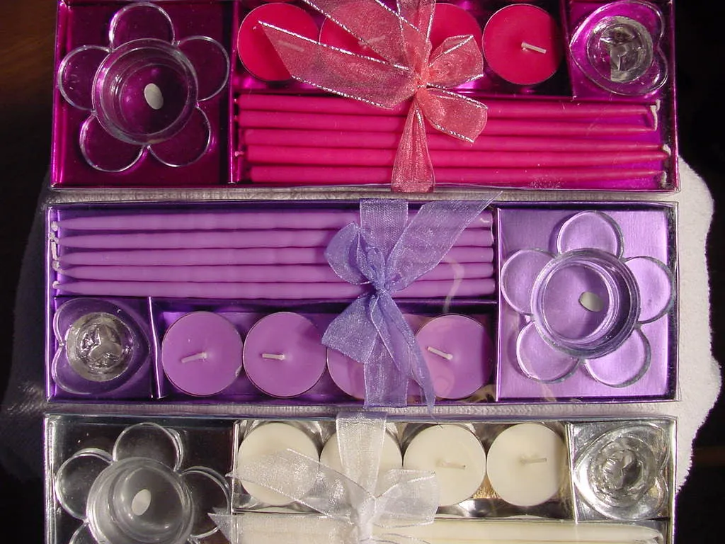LOT 2-SETS WHITE or FUCHSIA PINK or PURPLE CANDLE HOLDERS CANDLES TAPERS TEALIGHTS