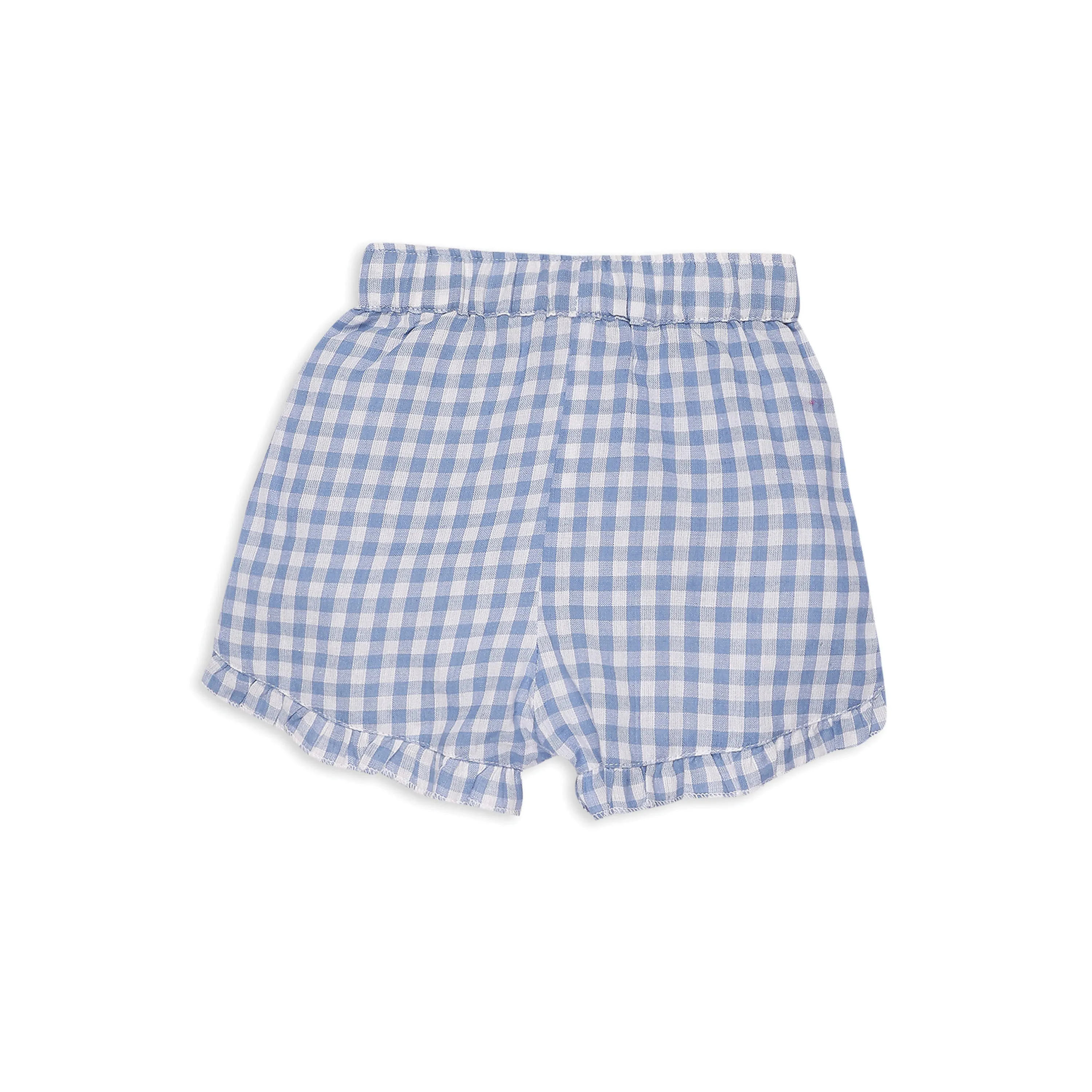 My Milestones 100% Cotton Tulip Sleeve Tee With Ruffle Gingham Shorts & Hairband - White & Blue
