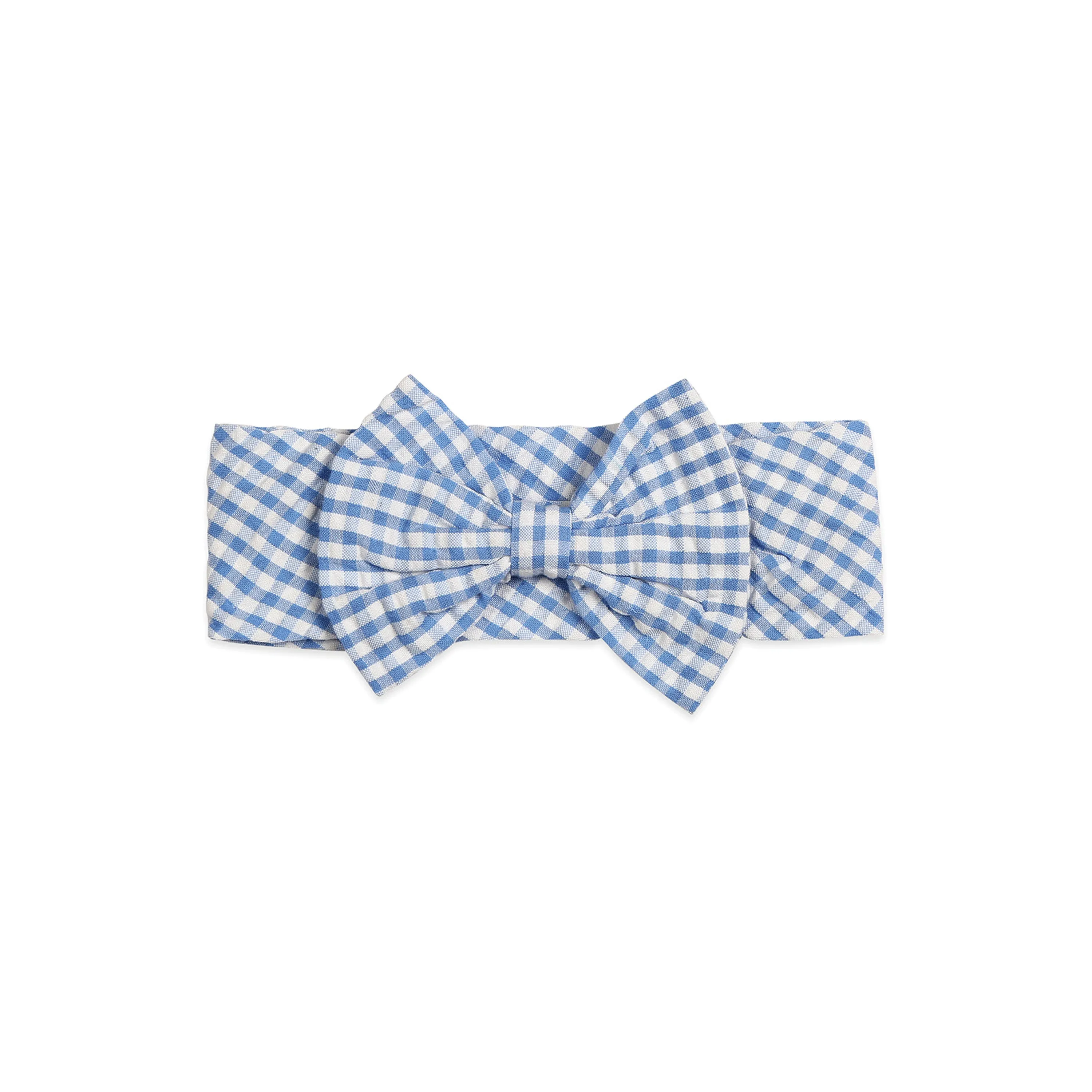 My Milestones 100% Cotton Tulip Sleeve Tee With Ruffle Gingham Shorts & Hairband - White & Blue