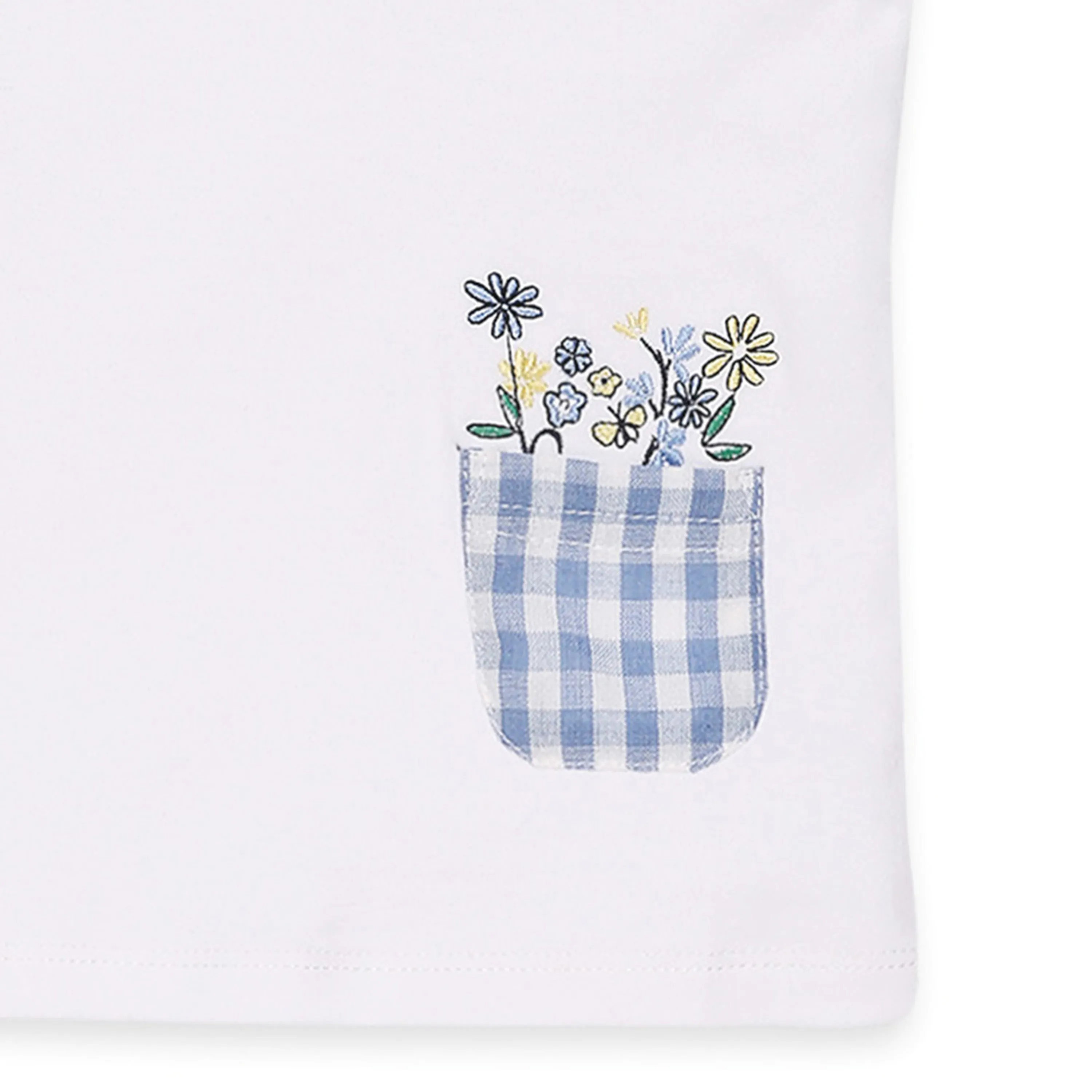 My Milestones 100% Cotton Tulip Sleeve Tee With Ruffle Gingham Shorts & Hairband - White & Blue