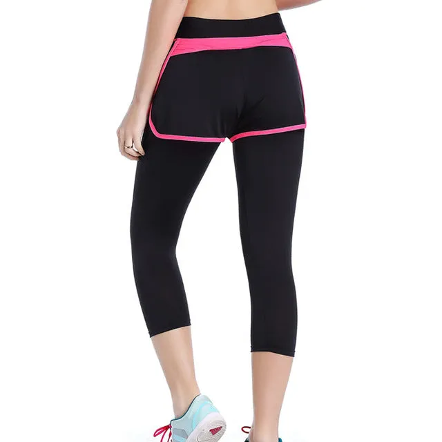 Women Pants Sports Running Sportswear Yoga Fitness Run Leggings False Two Pieces Exercise Gym Compression Pants Clothes