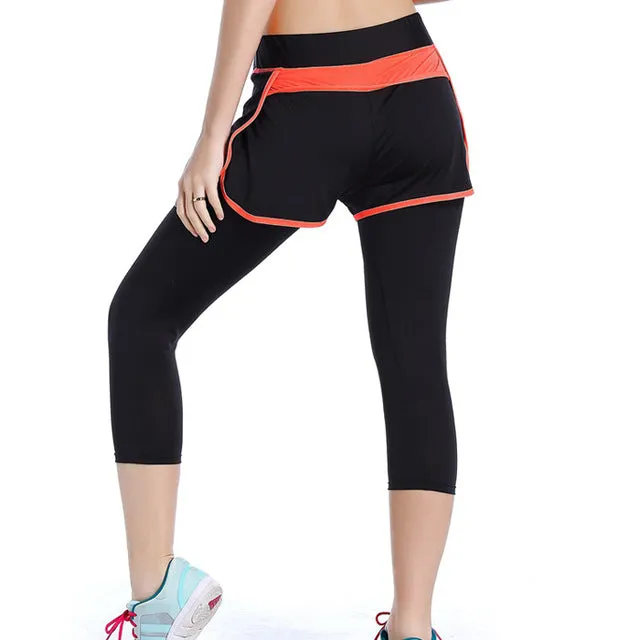 Women Pants Sports Running Sportswear Yoga Fitness Run Leggings False Two Pieces Exercise Gym Compression Pants Clothes