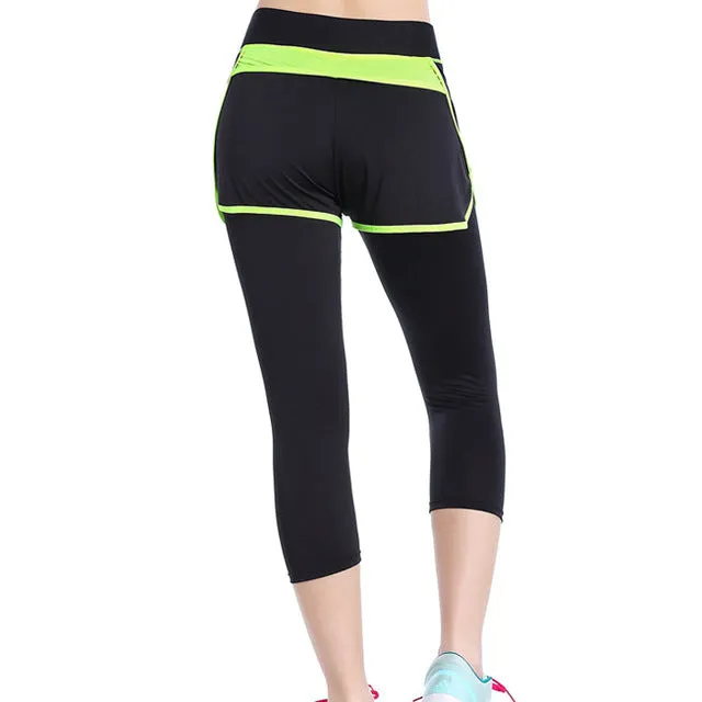 Women Pants Sports Running Sportswear Yoga Fitness Run Leggings False Two Pieces Exercise Gym Compression Pants Clothes