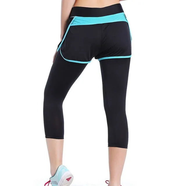 Women Pants Sports Running Sportswear Yoga Fitness Run Leggings False Two Pieces Exercise Gym Compression Pants Clothes